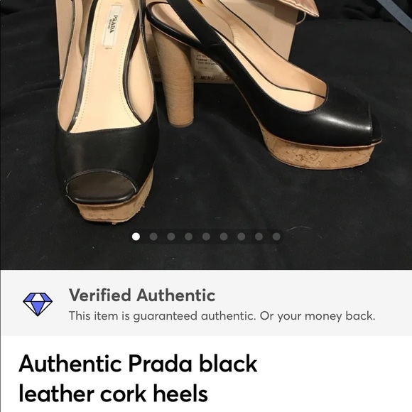 Prada black leather cork heel sling back open toe - Picture 12 of 12